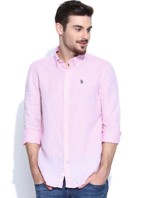 

U.S. Polo Assn. Men Light Pink Tailored Fit Linen Casual Shirt