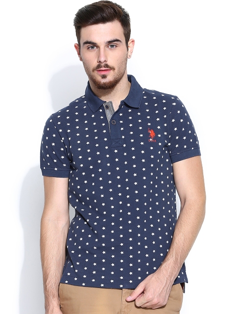 

U.S. Polo Assn. Denim Co. Men Navy Printed Polo Pure Cotton T-shirt, Navy blue