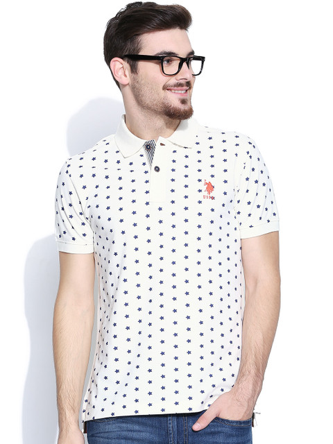 

U.S. Polo Assn. Denim Co. Men Off-White Printed Polo T-shirt