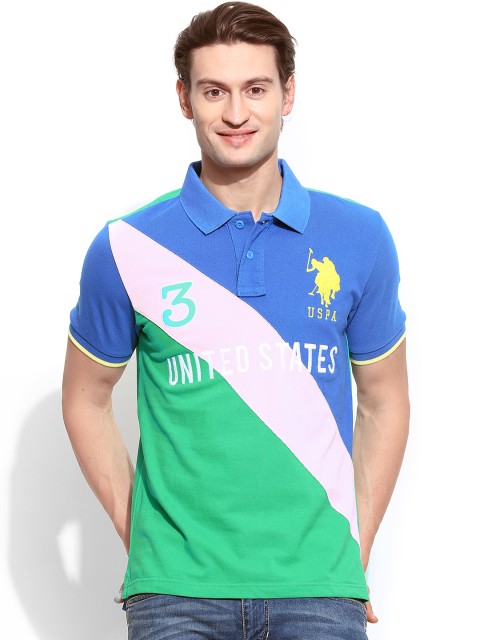 

U.S. Polo Assn. Men Green & Blue Polo T-shirt