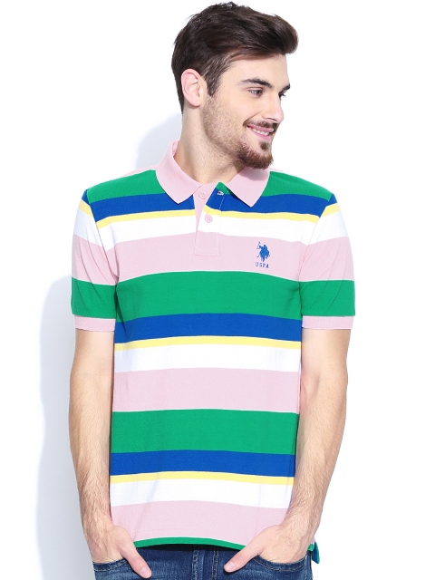 

U.S. Polo Assn. Men Multicoloured Striped Polo Pure Cotton T-shirt, Multi