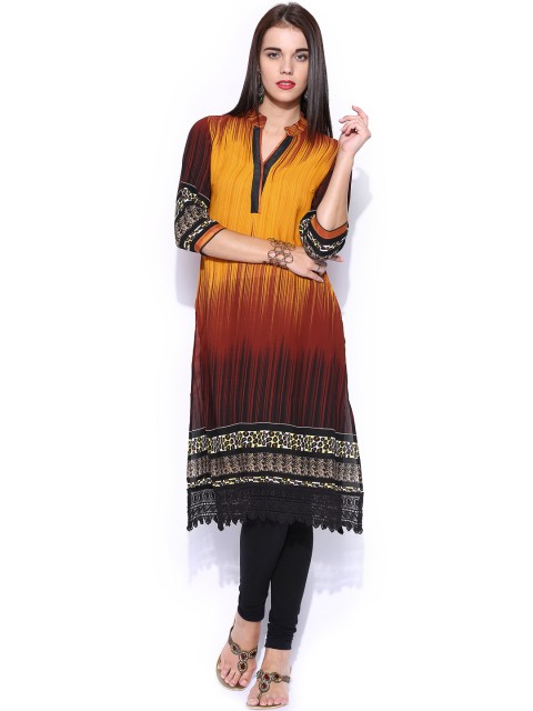 

Vishudh Women Yellow & Maroon Printed Kurta