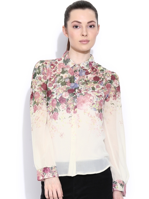 

Popnetic Off-White Sheer Floral Print Shirt