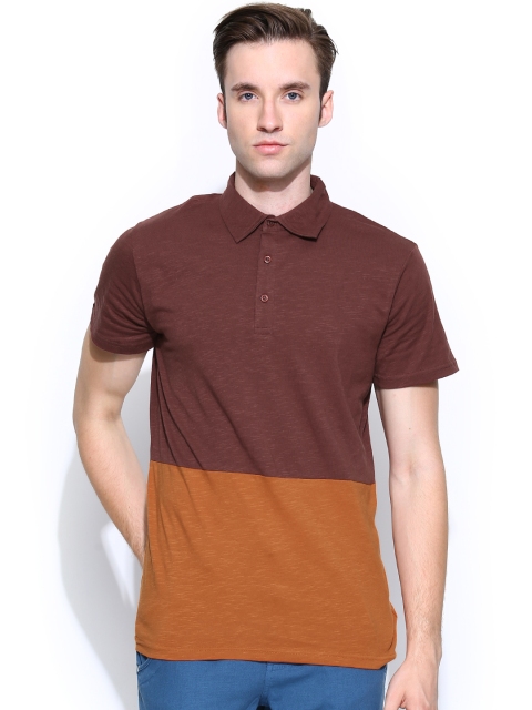

Blue Saint Men Brown Colourblocked Polo Collar T-shirt