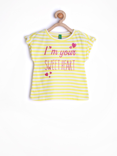 

United Colors of Benetton Girls Yellow & White Striped Top