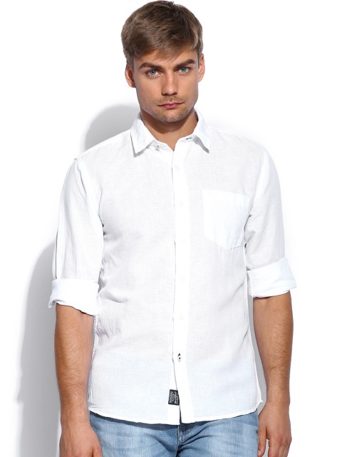 

Wrangler Men White Linen Casual Shirt