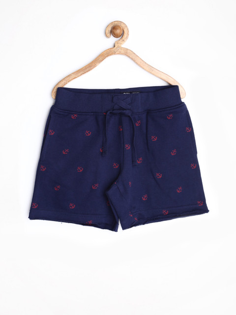 

Flying Machine Boys Navy Anchor Printed Shorts, Navy blue