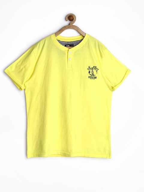 

Flying Machine Boys Yellow Printed Henley T-shirt