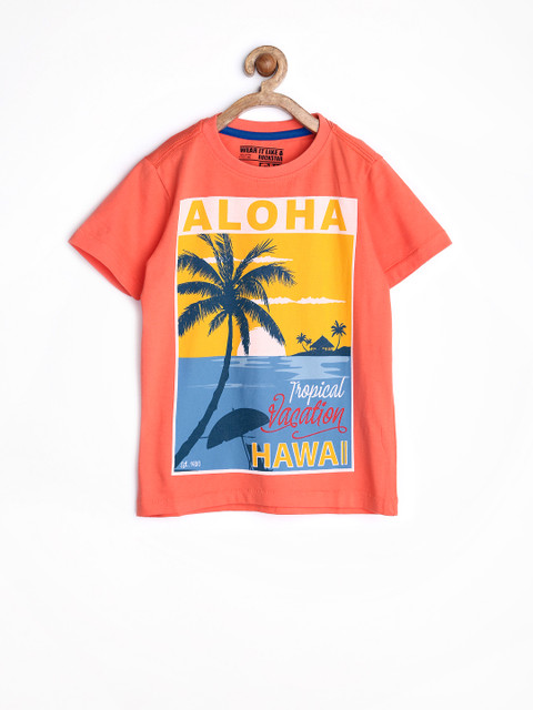 

Rockstar by Flying Machine Boys Coral Pink Printed T-shirt