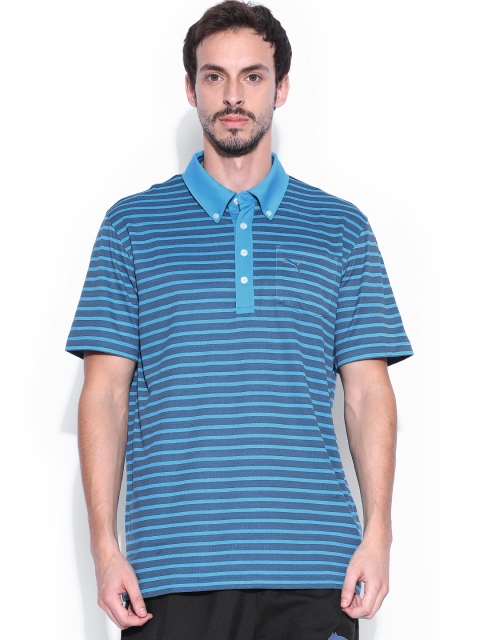 

PUMA Men Blue Striped Polo T-shirt