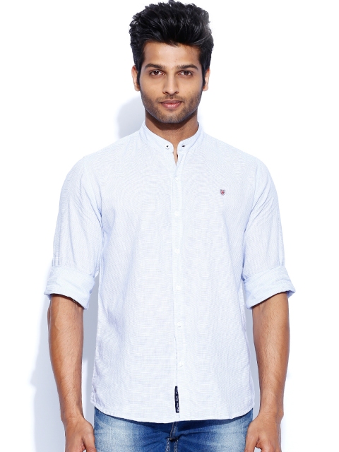 

Pepe Jeans Men Light Blue & White Semi Fit Linen Casual Shirt