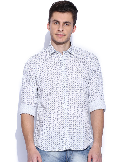 

Pepe Jeans Men White & Blue Venico Printed Semi Fit Casual Shirt