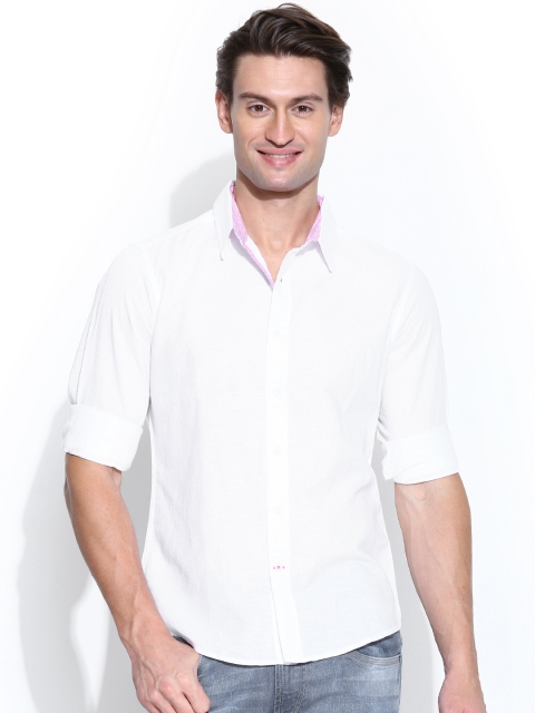 

United Colors of Benetton Men White Linen Casual Shirt