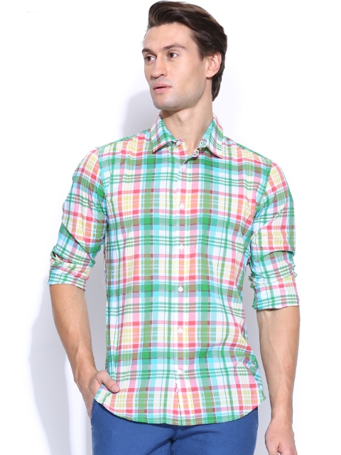 

United Colors of Benetton Men Green & White Checked Casual Shirt