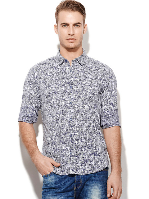 

United Colors of Benetton Men Navy & White Printed Casual Shirt, Navy blue
