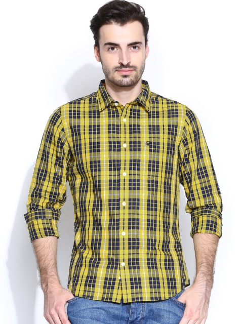 

United Colors of Benetton Men Yellow & Navy Checked Casual Shirt