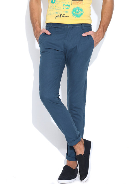 

United Colors of Benetton Men Blue Slim Fit Linen Smart Casual Trousers