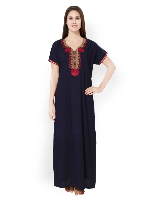 

Sand Dune Women Navy Embroidered Maxi Nightdress 3925, Navy blue