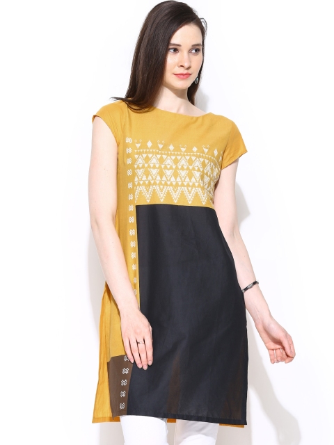 

W Women Yellow & Black Printed Kurta