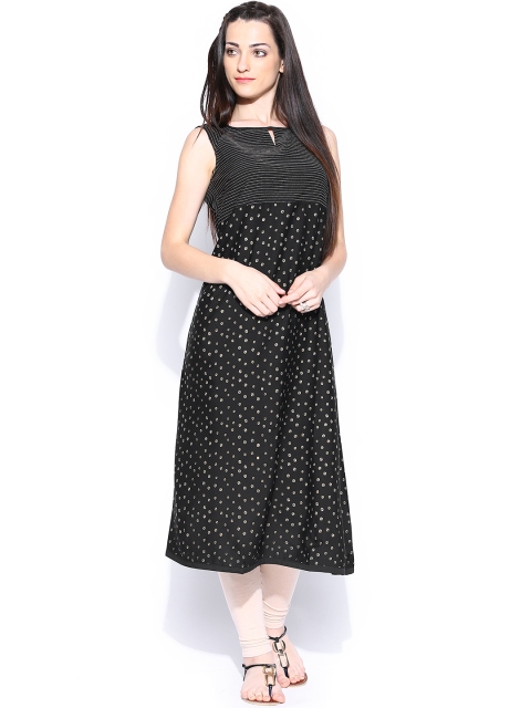 

W Women Black Printed A-Line Kurta