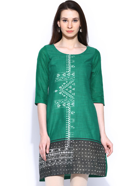 

W Women Green Printed Kurta