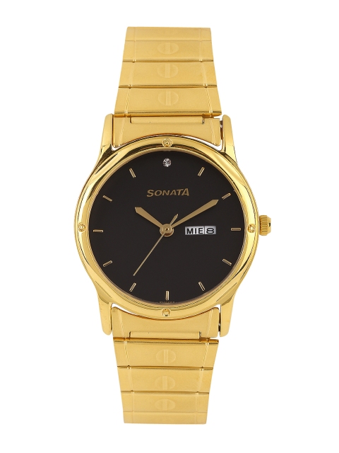 

Sonata Men Gold-Toned Dial Watch NC7023YM10, Black