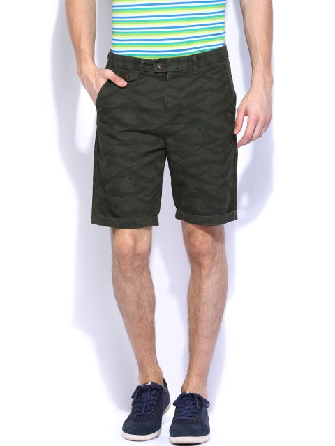 

United Colors of Benetton Men Olive Green Camouflage Printed Shorts