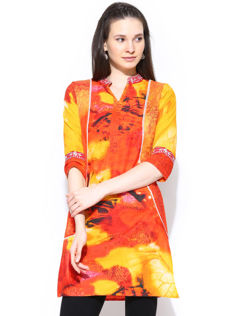 

Rain & Rainbow Women Orange & Yellow Printed Kurta