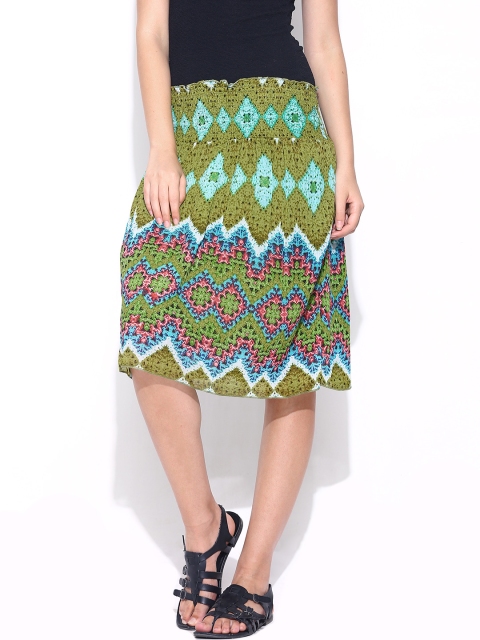 

Rain & Rainbow Green Printed Flared Skirt
