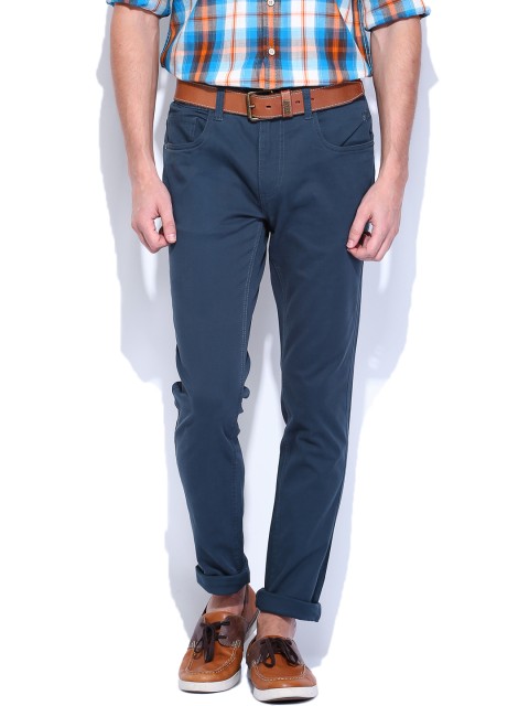 

Flying Machine Men Teal Blue Slim Fit Trousers