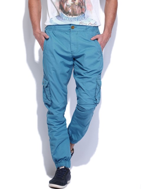 

Flying Machine Men Blue Slim Fit Cargo Trousers