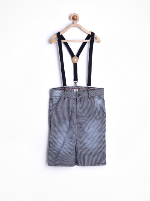 

Gini and Jony Boys Blue Striped 3/4th Shorts with Suspenders