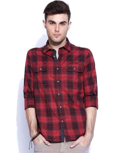 

Ed Hardy Red & Brown Checked Slim Fit Casual Shirt