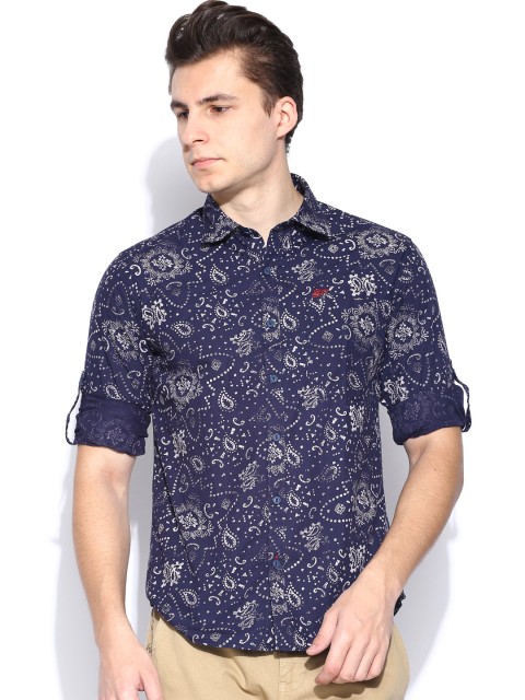 

Ed Hardy Navy Printed Slim Casual Shirt, Navy blue