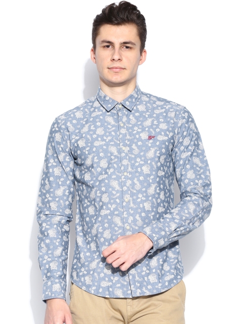 

Ed Hardy Blue Printed Slim Casual Shirt
