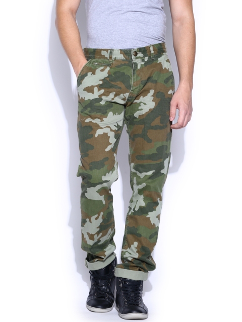 

Ed Hardy Green & Brown Camouflage Printed Slim Trousers