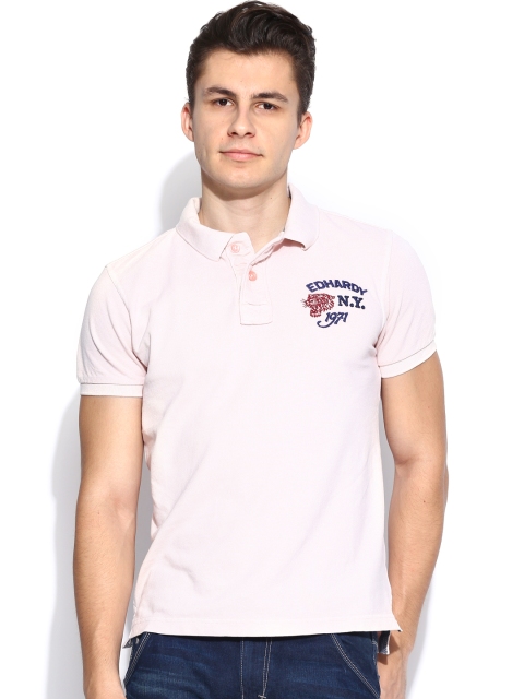 

Ed Hardy Men Light Pink Solid Polo Pure Cotton T-shirt