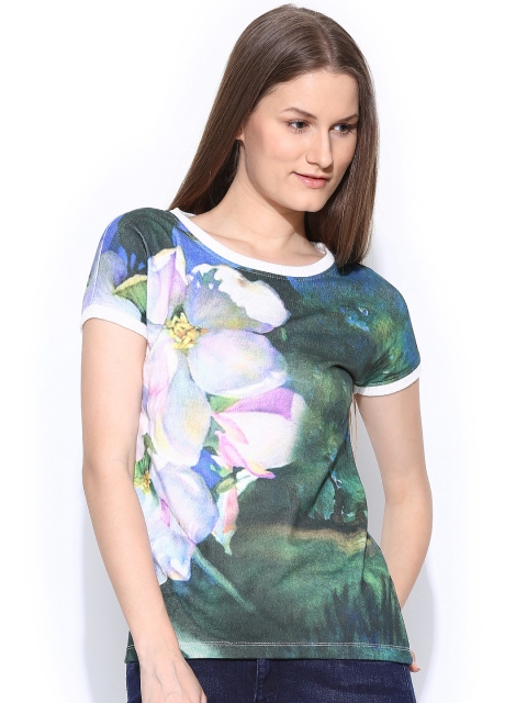 

Vero Moda Women Green & White Printed Top