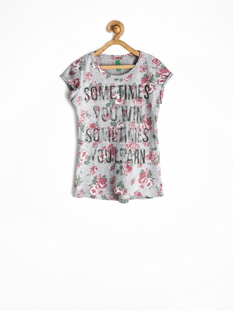 

United Colors of Benetton Girls Grey Melange Printed Top
