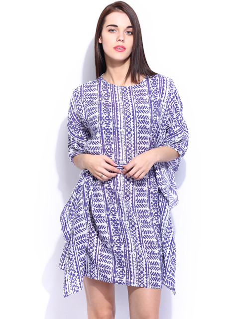 

Pepe Jeans Blue & White Printed Kaftan Dress