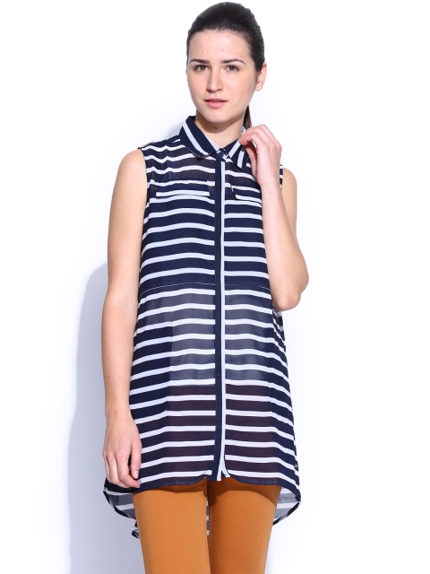 

Pepe Jeans Women Blue & Grey Striped Tunic, Black