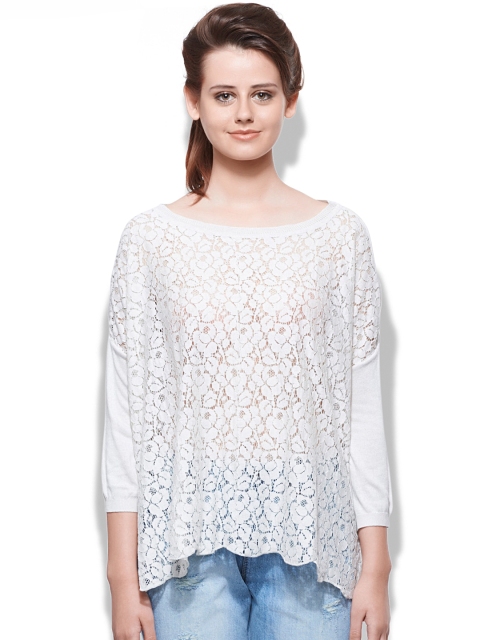 

United Colors of Benetton Women Cream-Coloured Lace Top