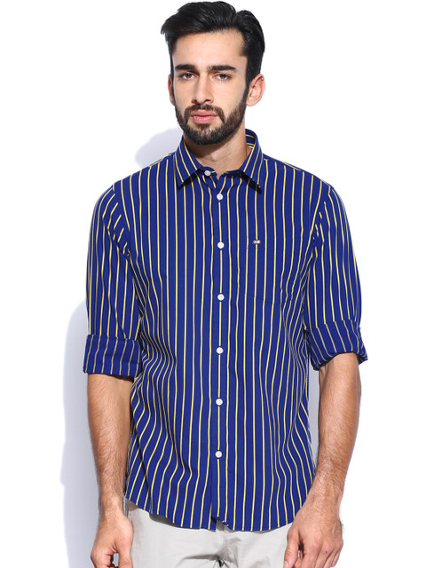 

Arrow Sport Men Blue & Yellow Striped Hudson Fit Casual Shirt