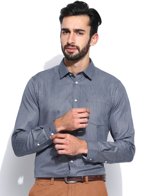 

Arrow New York Men Navy & White Striped Slim Fit Smart Casual Shirt, Navy blue