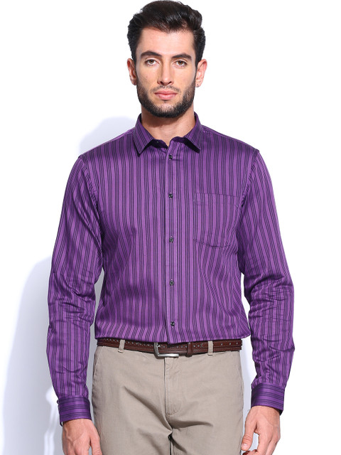 

Arrow New York Men Purple & Black Striped Slim Fit Smart Casual Shirt