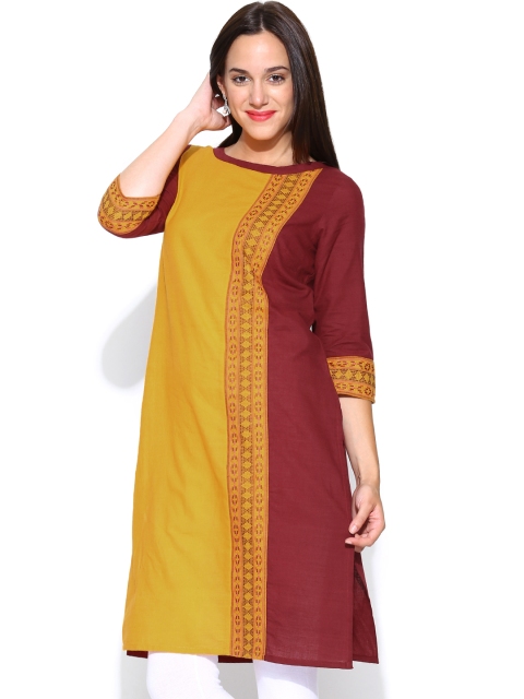

Aurelia Women Maroon and Mustard Yellow Kurta