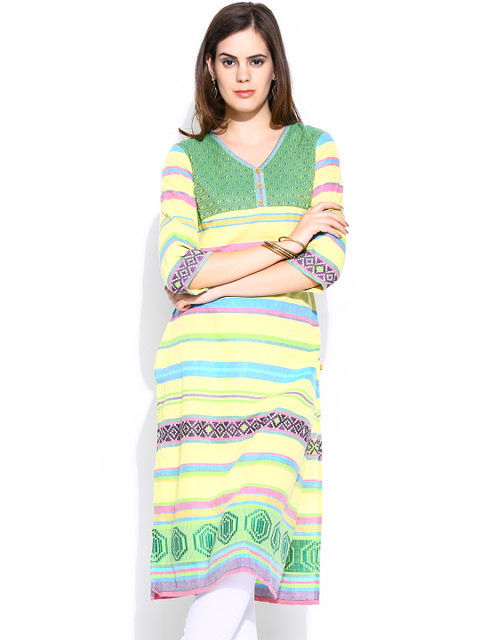 

Aurelia Women Yellow & Green Striped Kurta