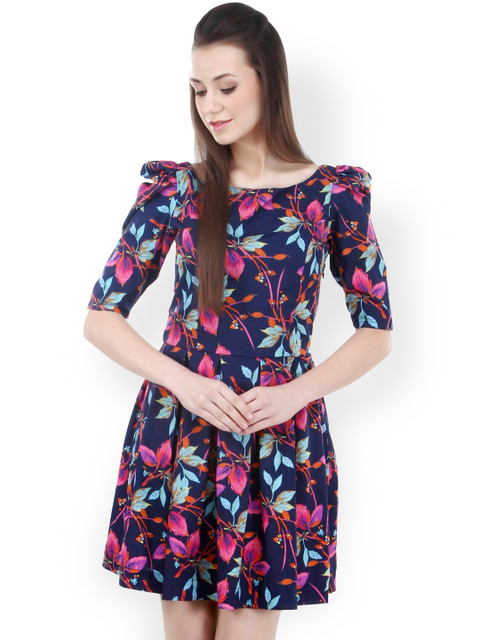 

STREET 9 Blue Printed Fit & Flare Dress