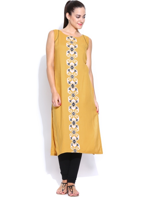 

W Women Mustard Yellow Printed Kurta