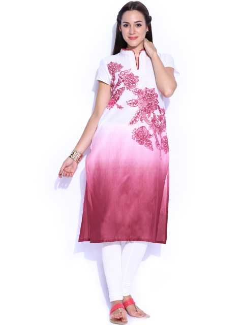 

W Women White & Pink Printed Kurta
